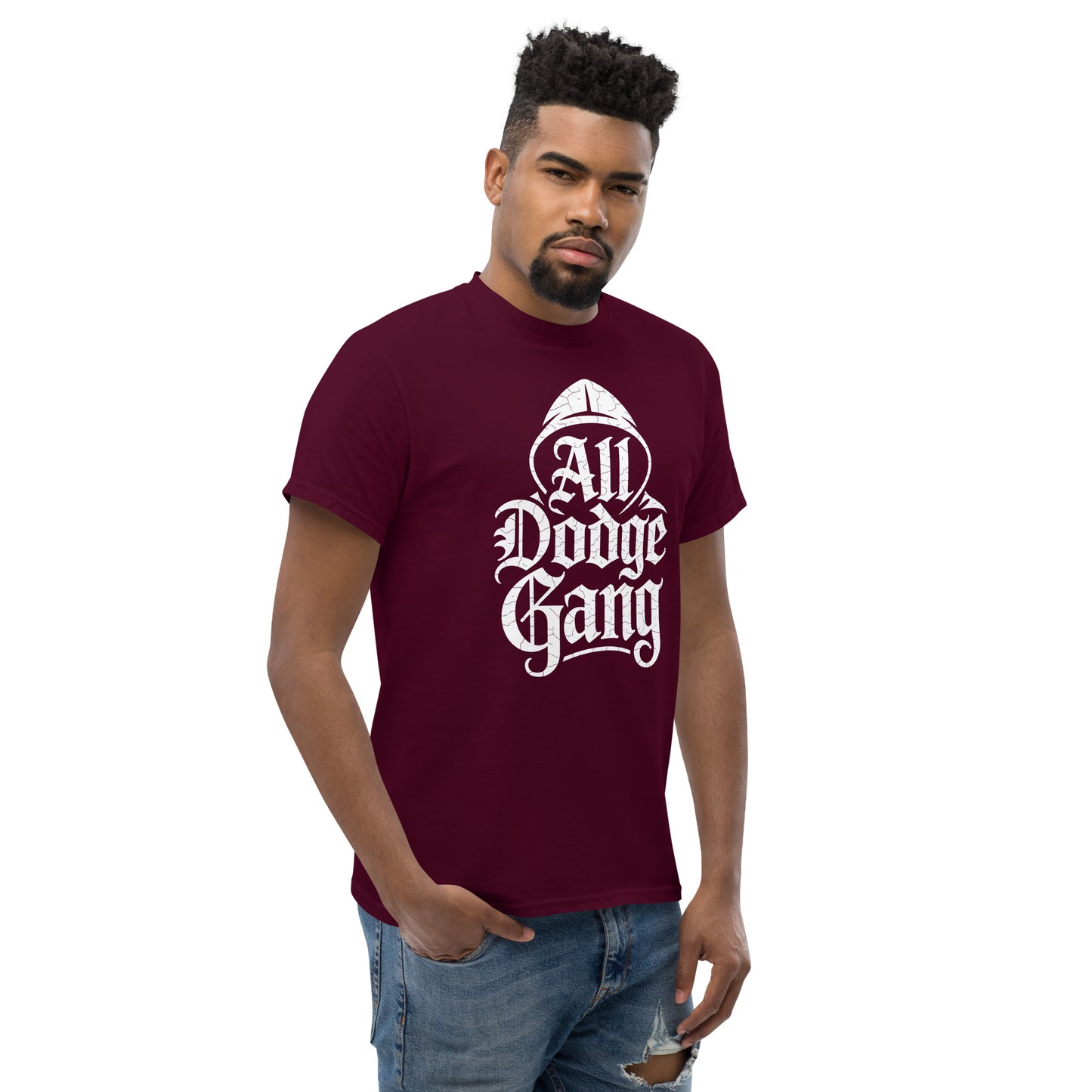 Maroon Dodge Gang Graphic T-Shirt from Amp'd Up Custom for Car Enthusiast Streetwear