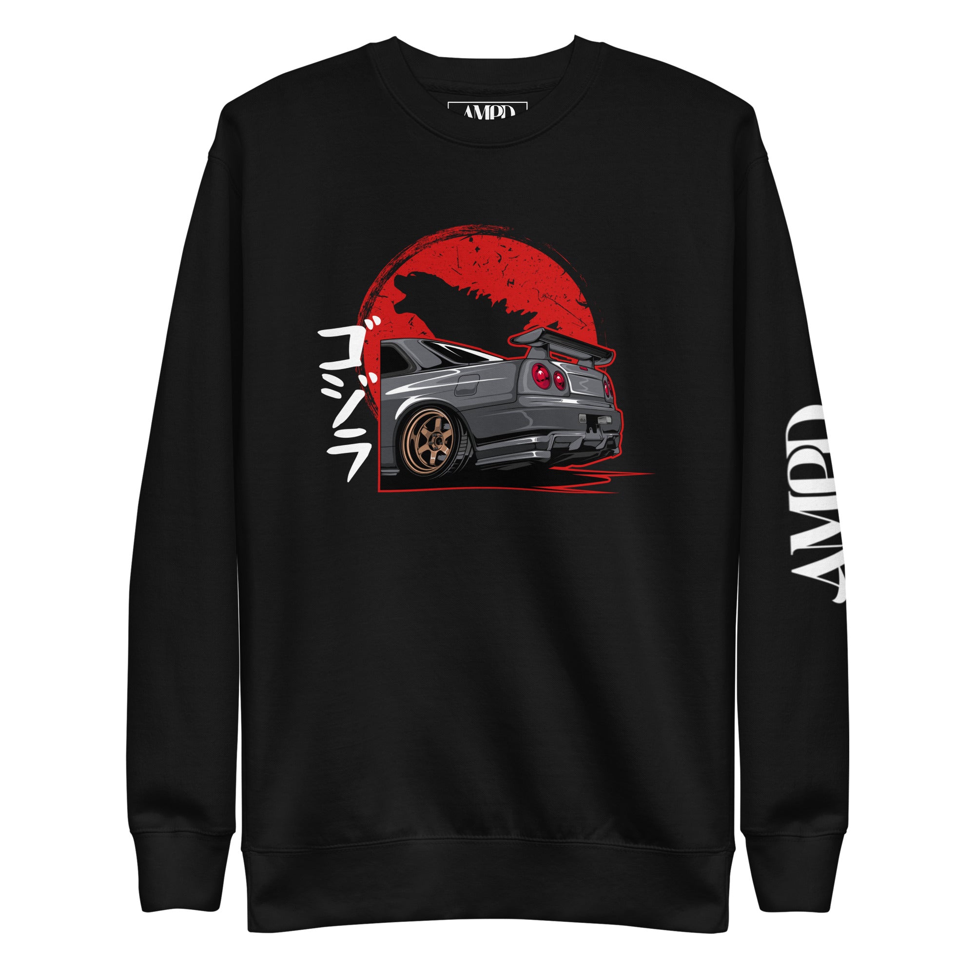 Godzilla R34 Skyline GT-R Sweatshirt | AMPD featuring a bold red graphic and comfortable fit