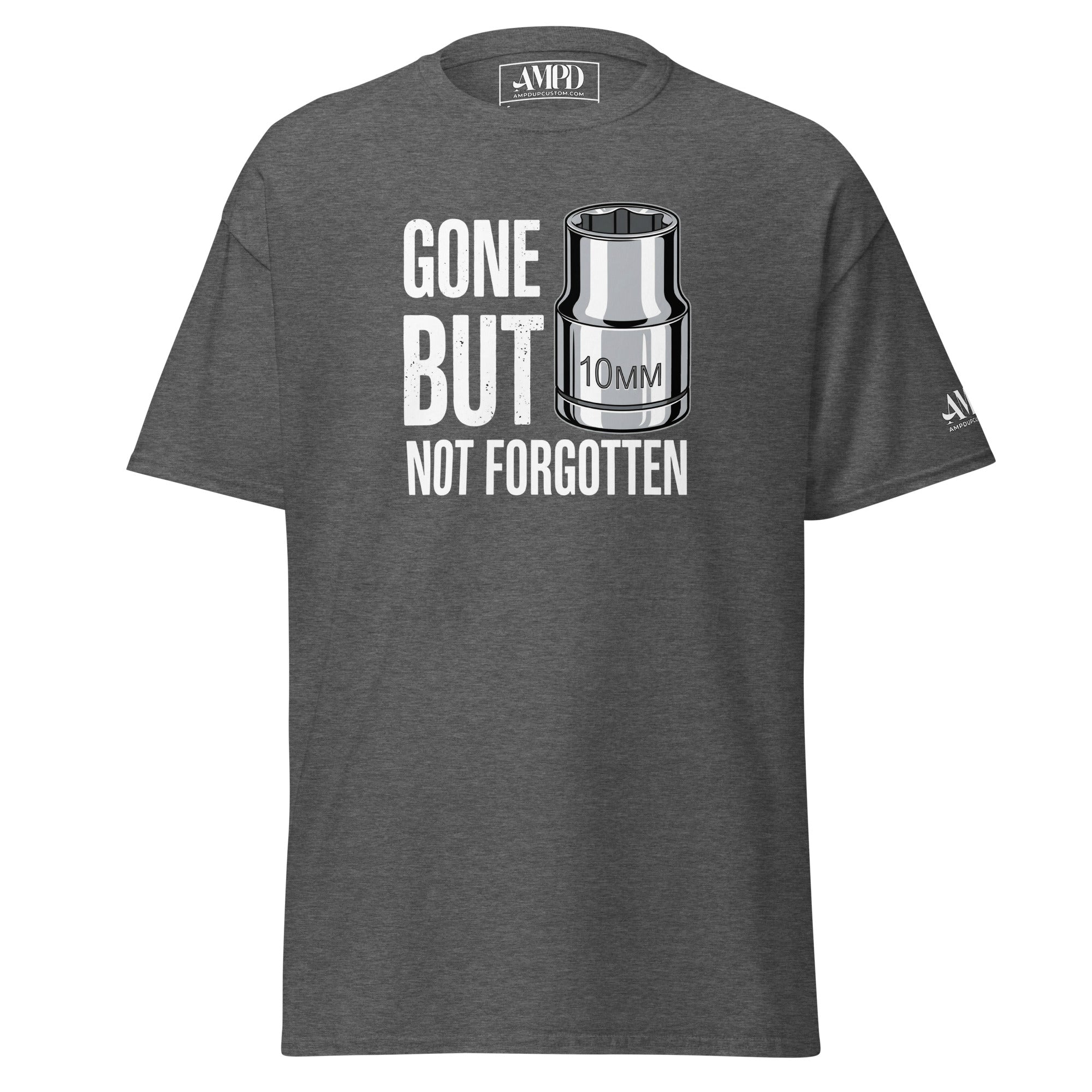 Gone But Not Forgotten 10mm T-Shirt | AMPD featuring a socket graphic on a gray fabric