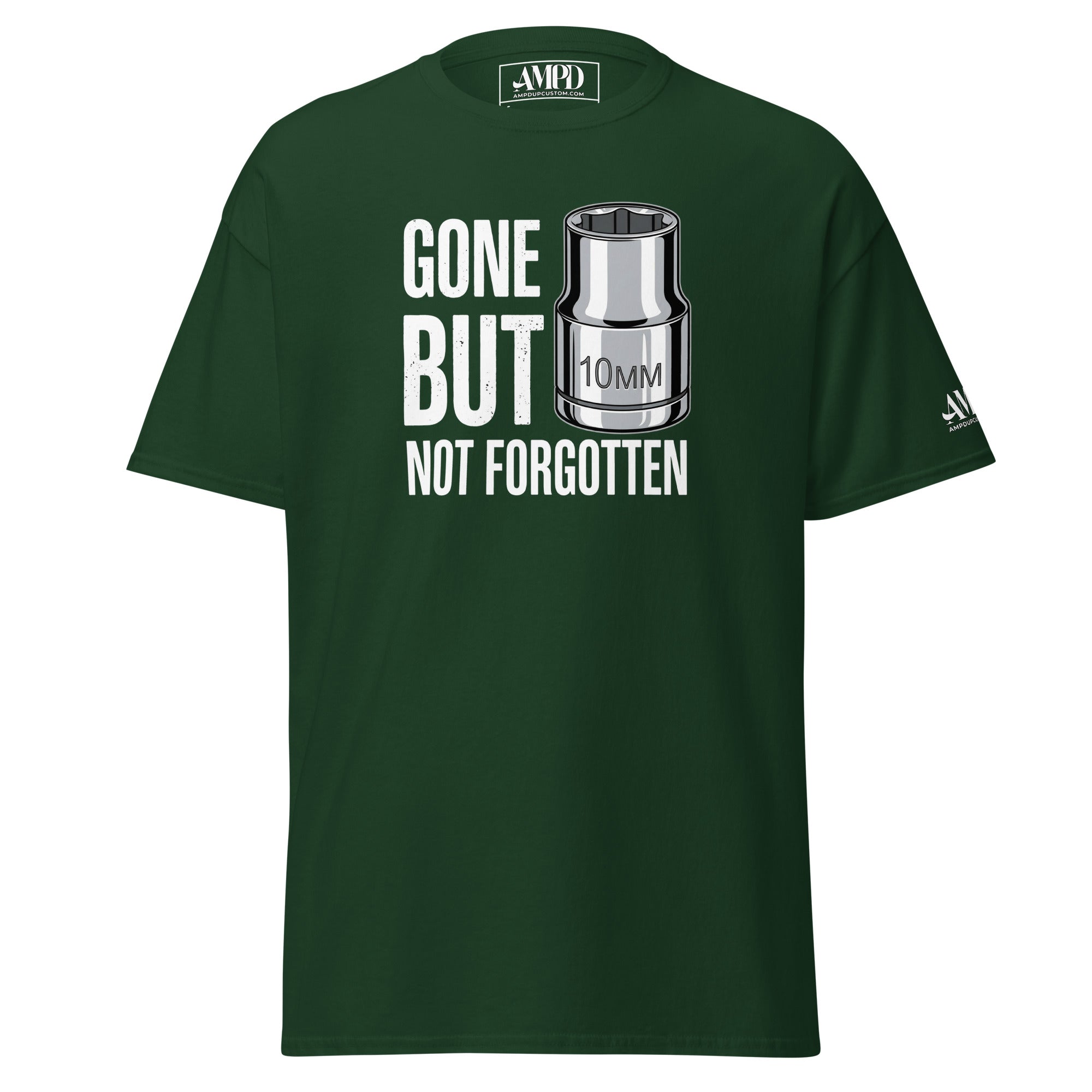 Gone But Not Forgotten 10mm T-Shirt | AMPD in green featuring a socket graphic