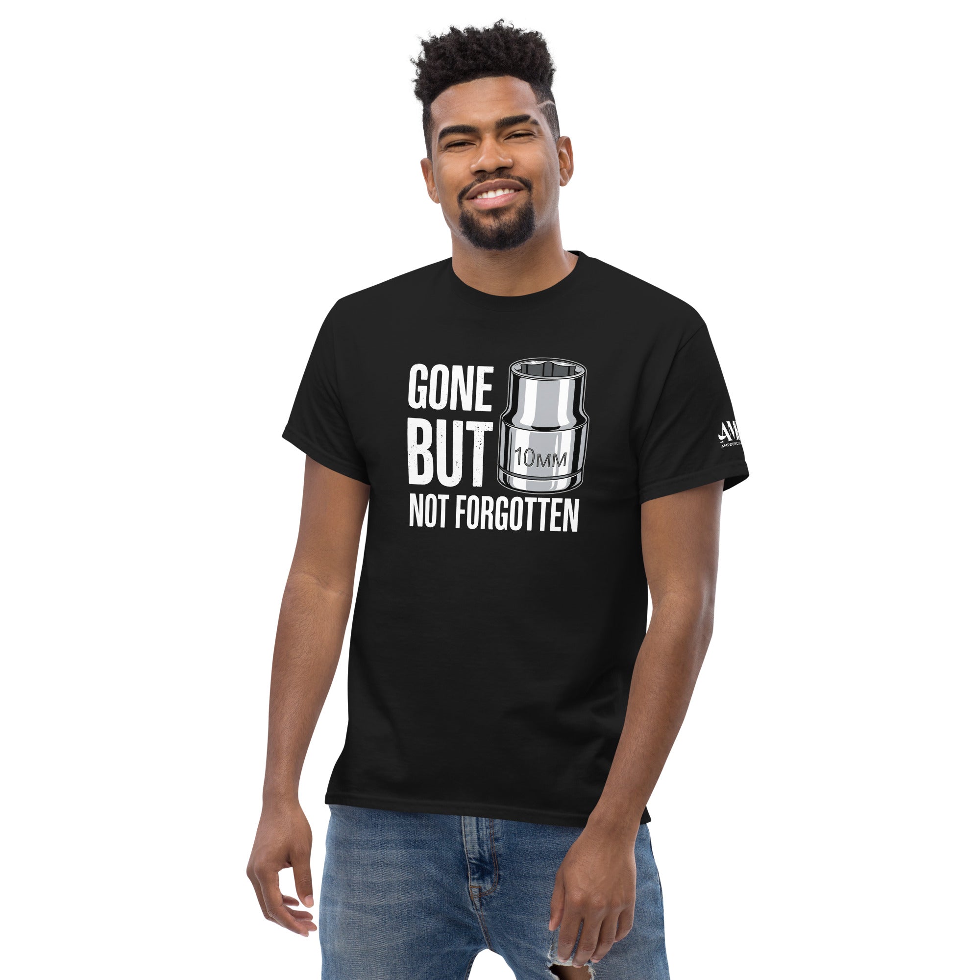Amp'd Up Custom Gone But Not Forgotten 10mm T-Shirt in Black with Bold Graphic Design