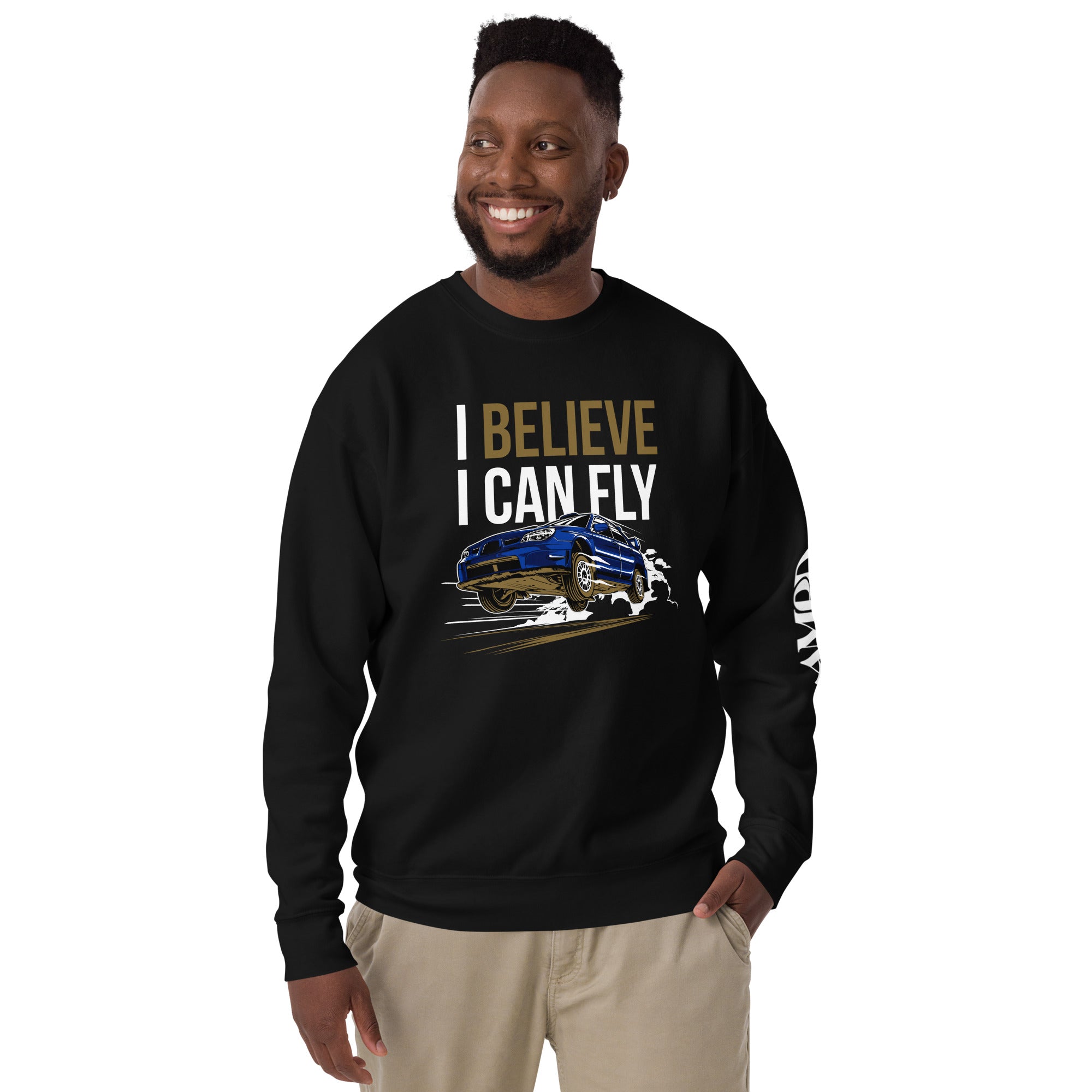 I Believe I Can Fly Rally Motorsport Sweatshirt | AMPD featuring a racing graphic and comfortable fit for motorsport enthusiasts