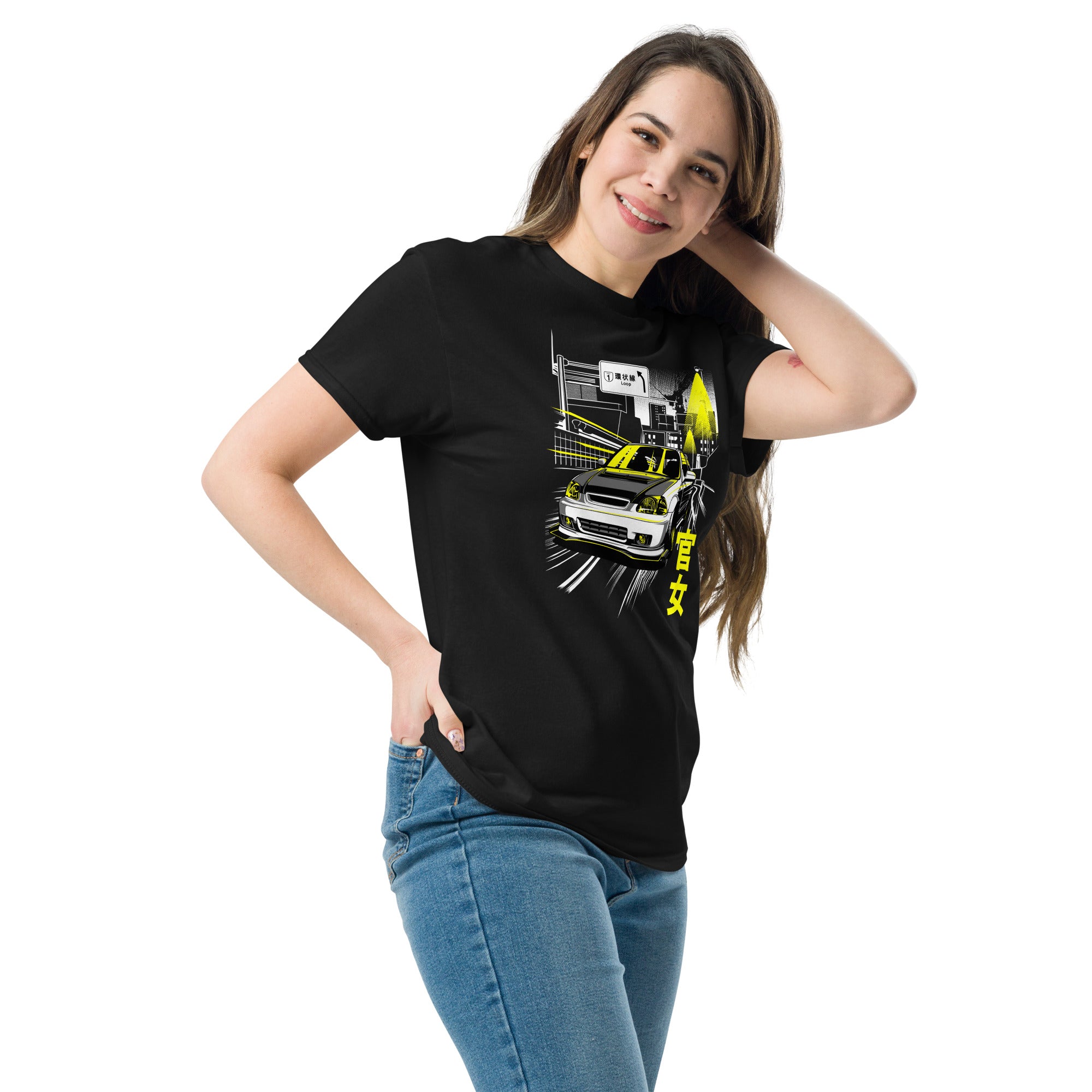 Kanjo Loop Honda Civic Graphic T-Shirt | AMPD featuring a vibrant car design on a black background
