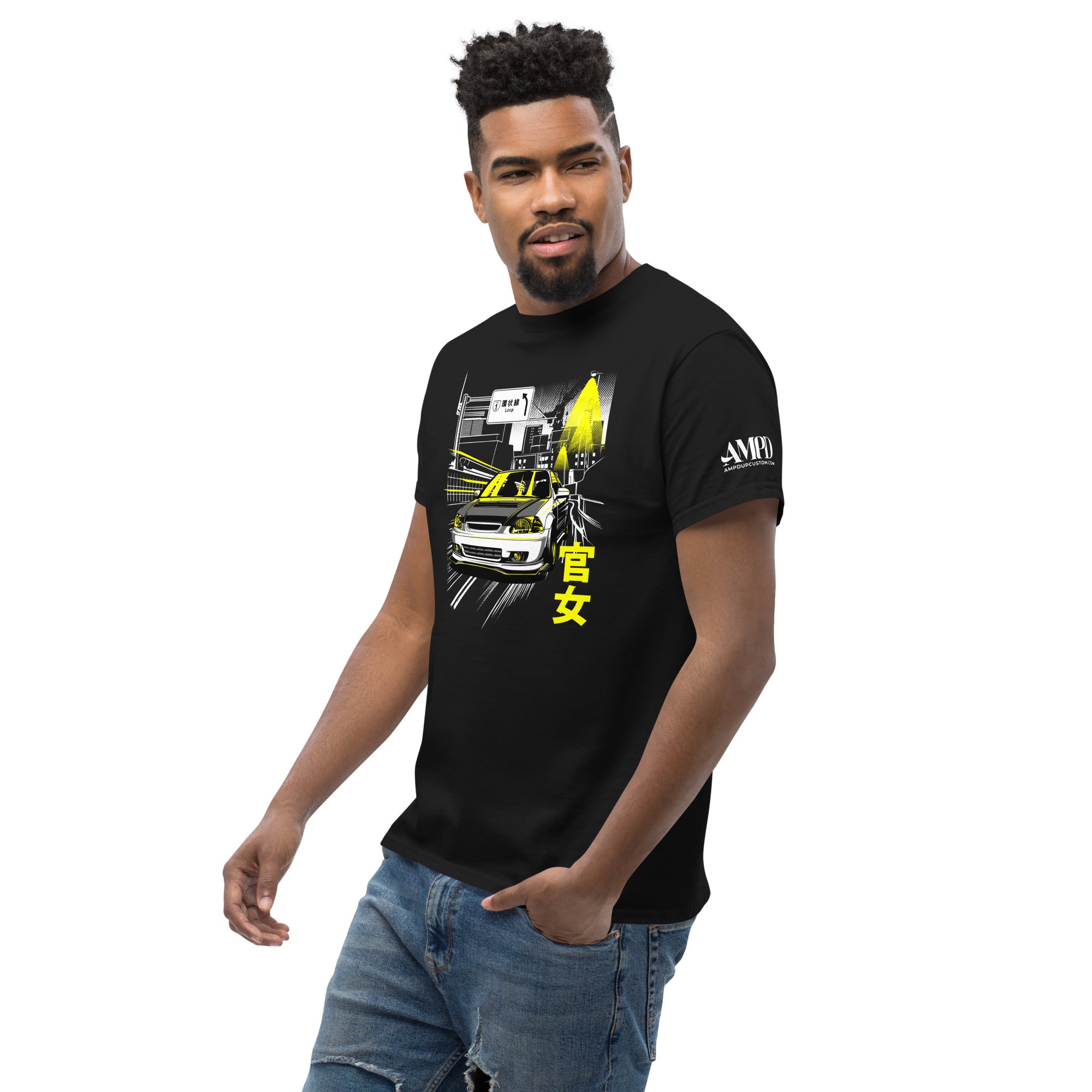Kanjo Loop Honda Civic Graphic T-Shirt | AMPD featuring a stylish car design on a black background