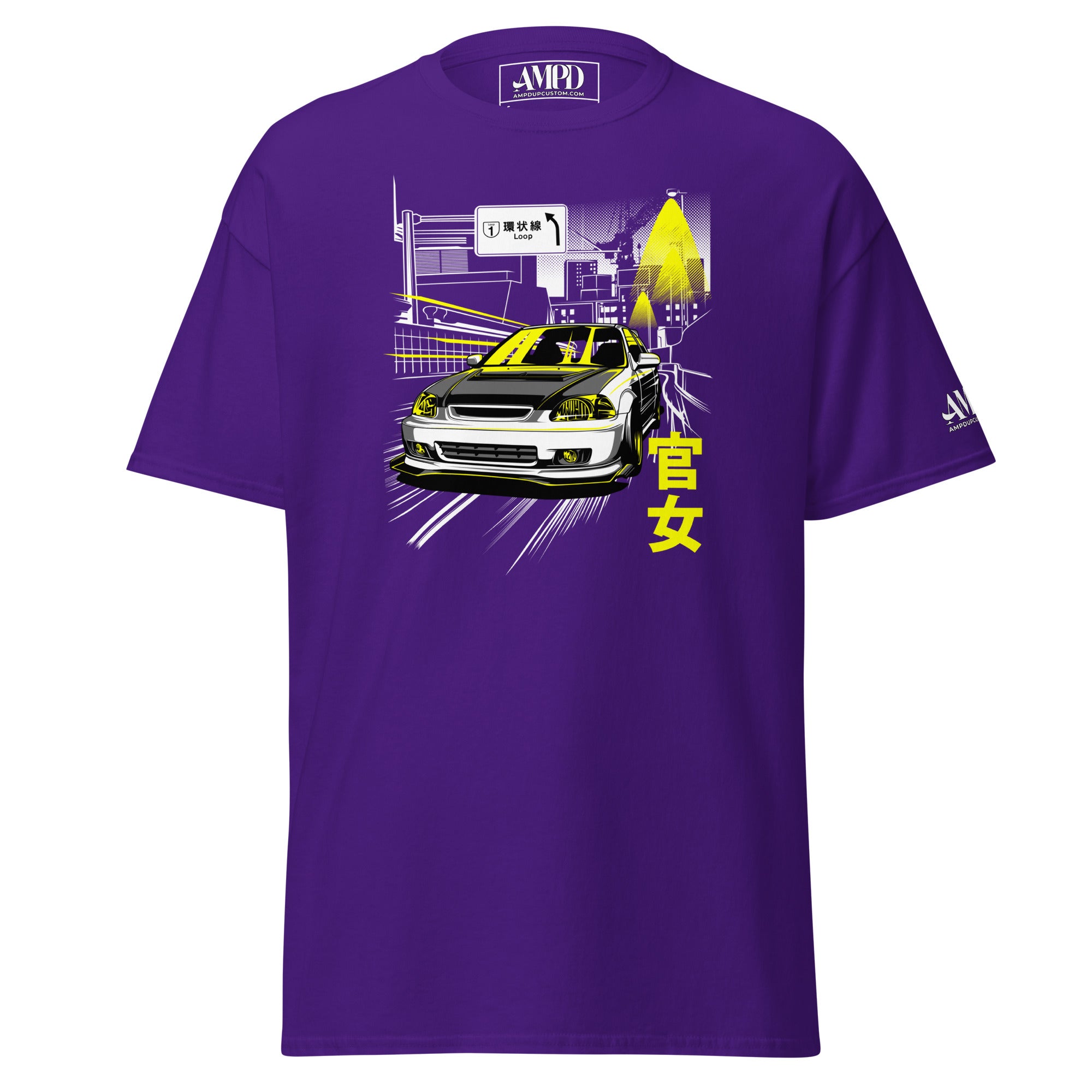 Kanjo Loop Honda Civic Graphic T-Shirt | AMPD in purple featuring a stylish car design