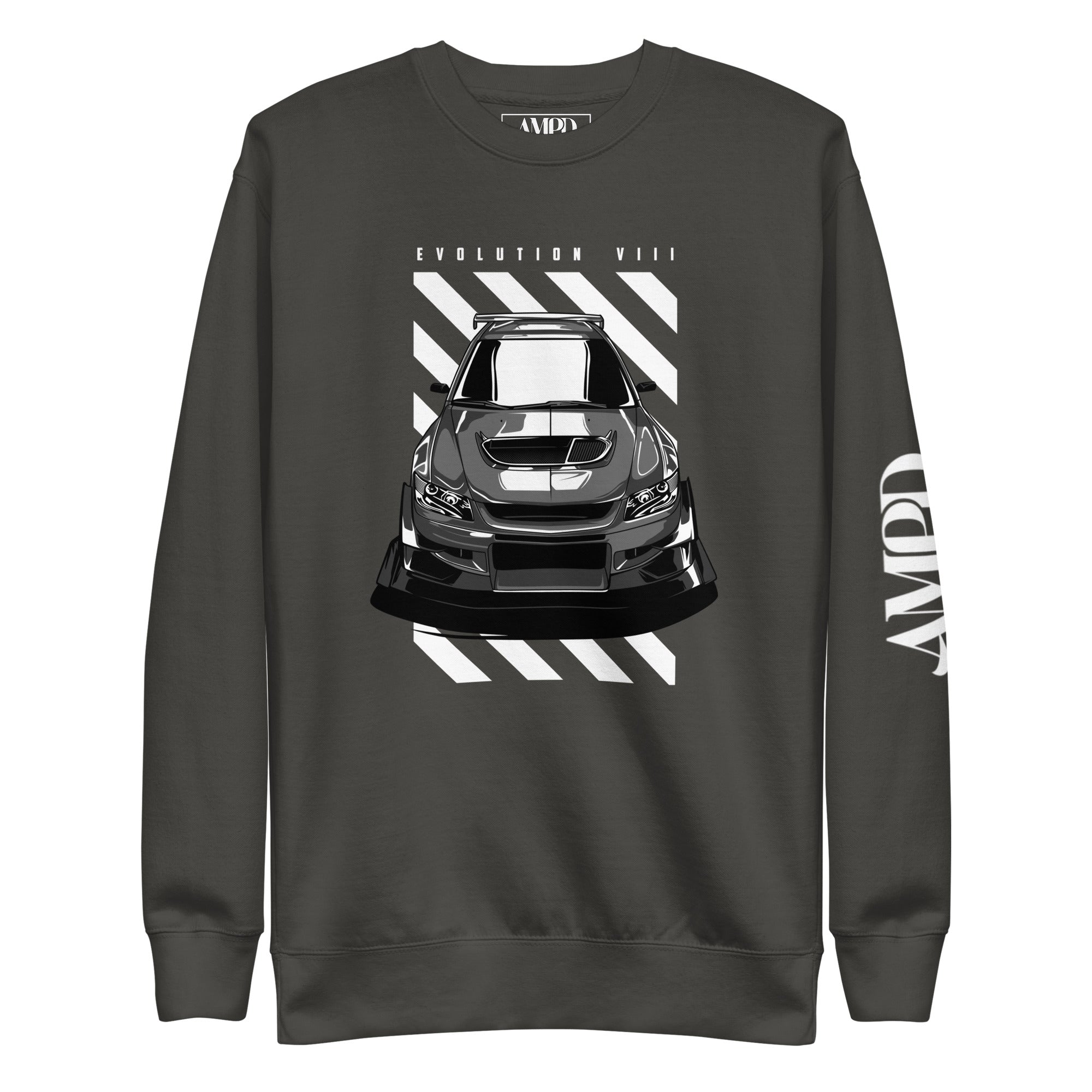 Mitsubishi Evolution VIII 8 Sweatshirt | AMPD featuring a stylish graphic of the car on the front