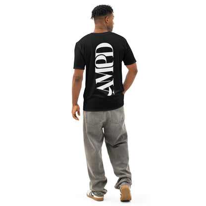 AMPD Official Big Graphic Premium Mens Cotton Crew Neck T-Shirt Soft, Breathable and Durable in black worn by a man