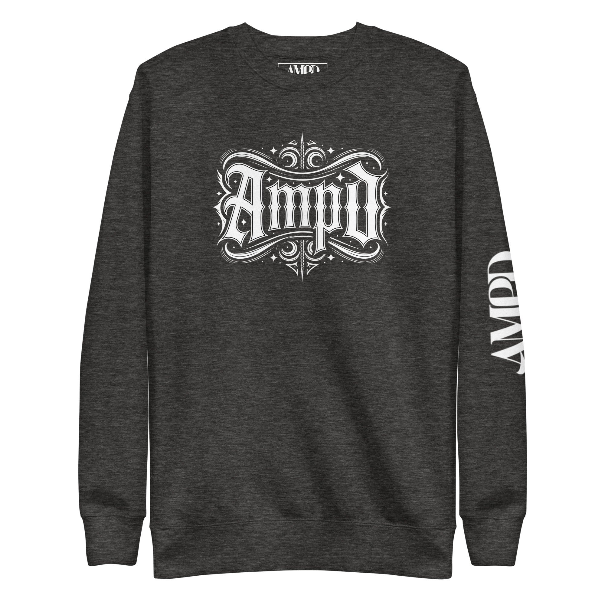 AMPD Official Gothic Typography Sweatshirt featuring a bold design and comfortable fit for everyday wear
