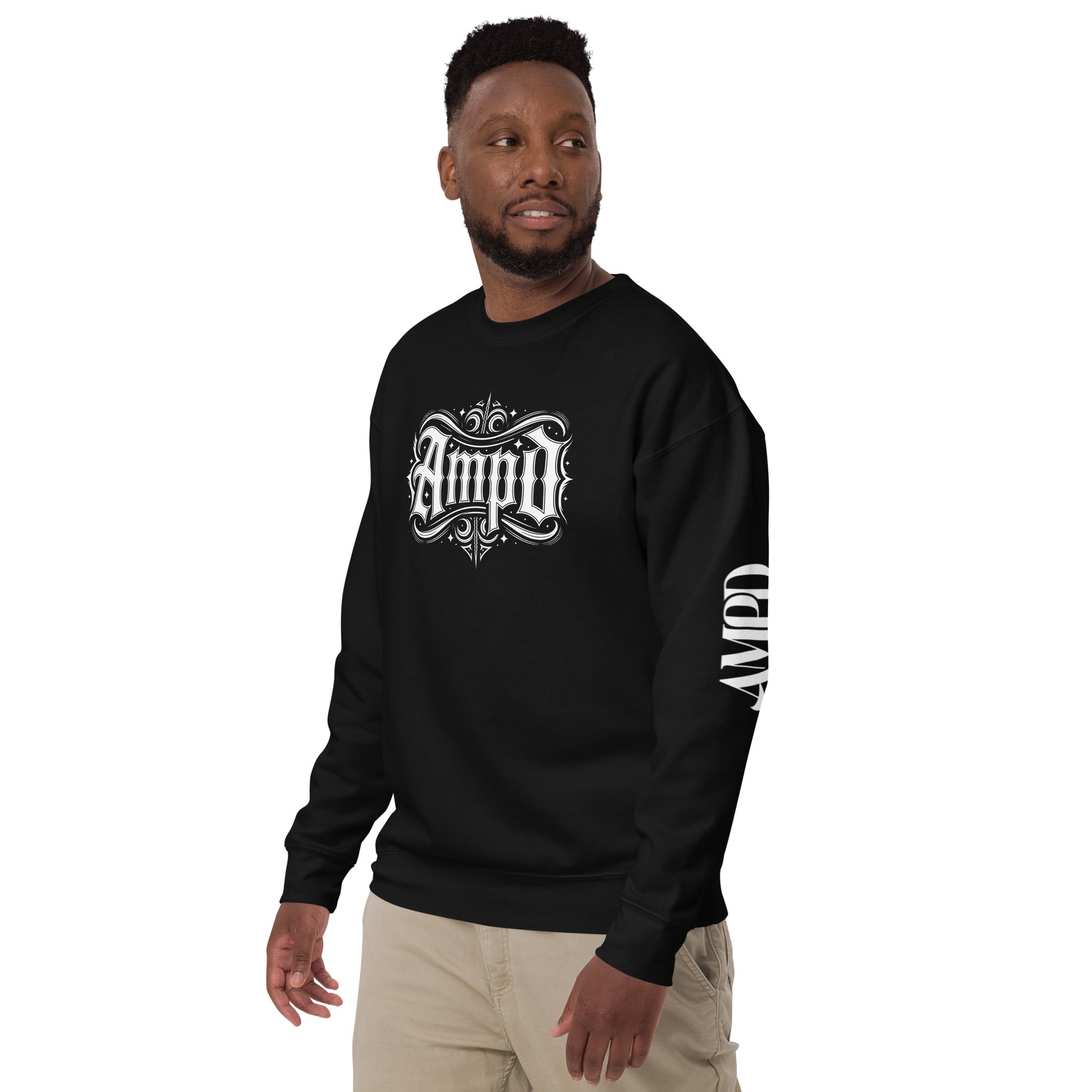 AMPD Official Gothic Typography Sweatshirt in Black with Stylish Design and Long Sleeves