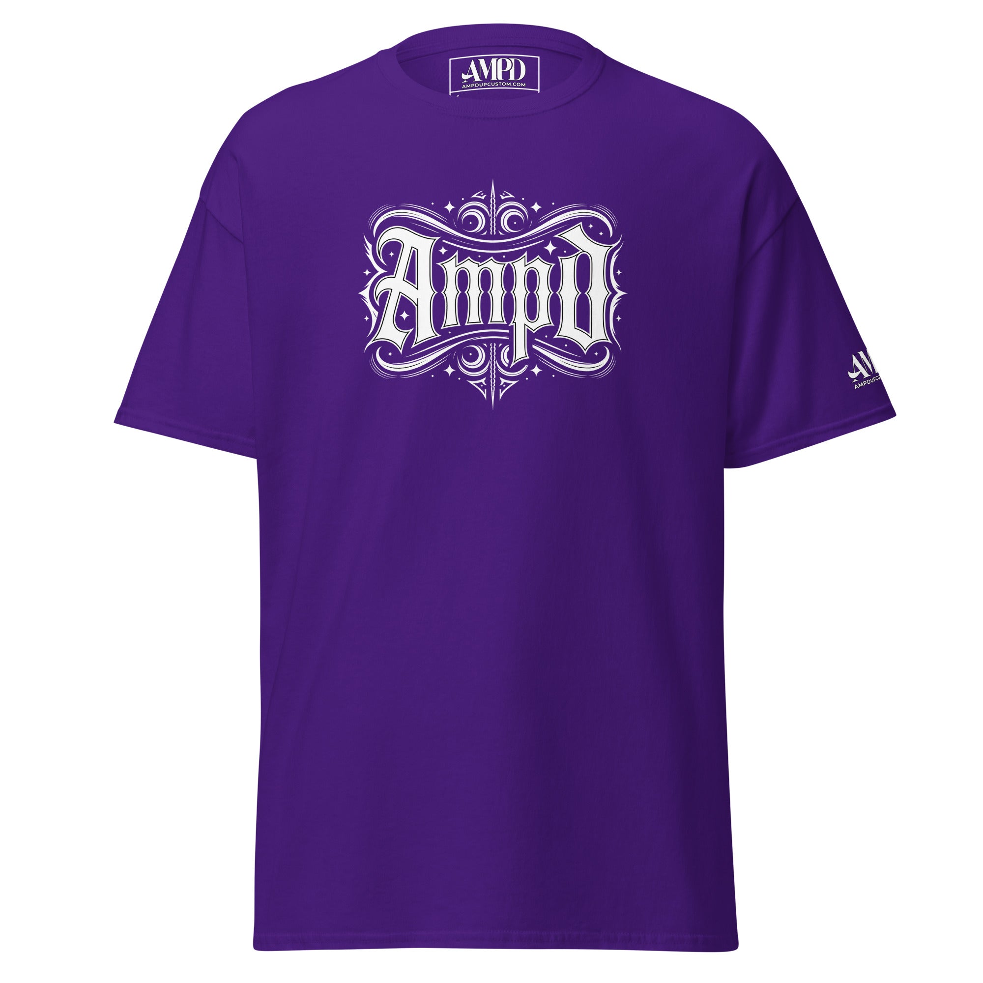 AMPD Official Gothic Typography T-Shirt in Purple with Stylish Decorative Design