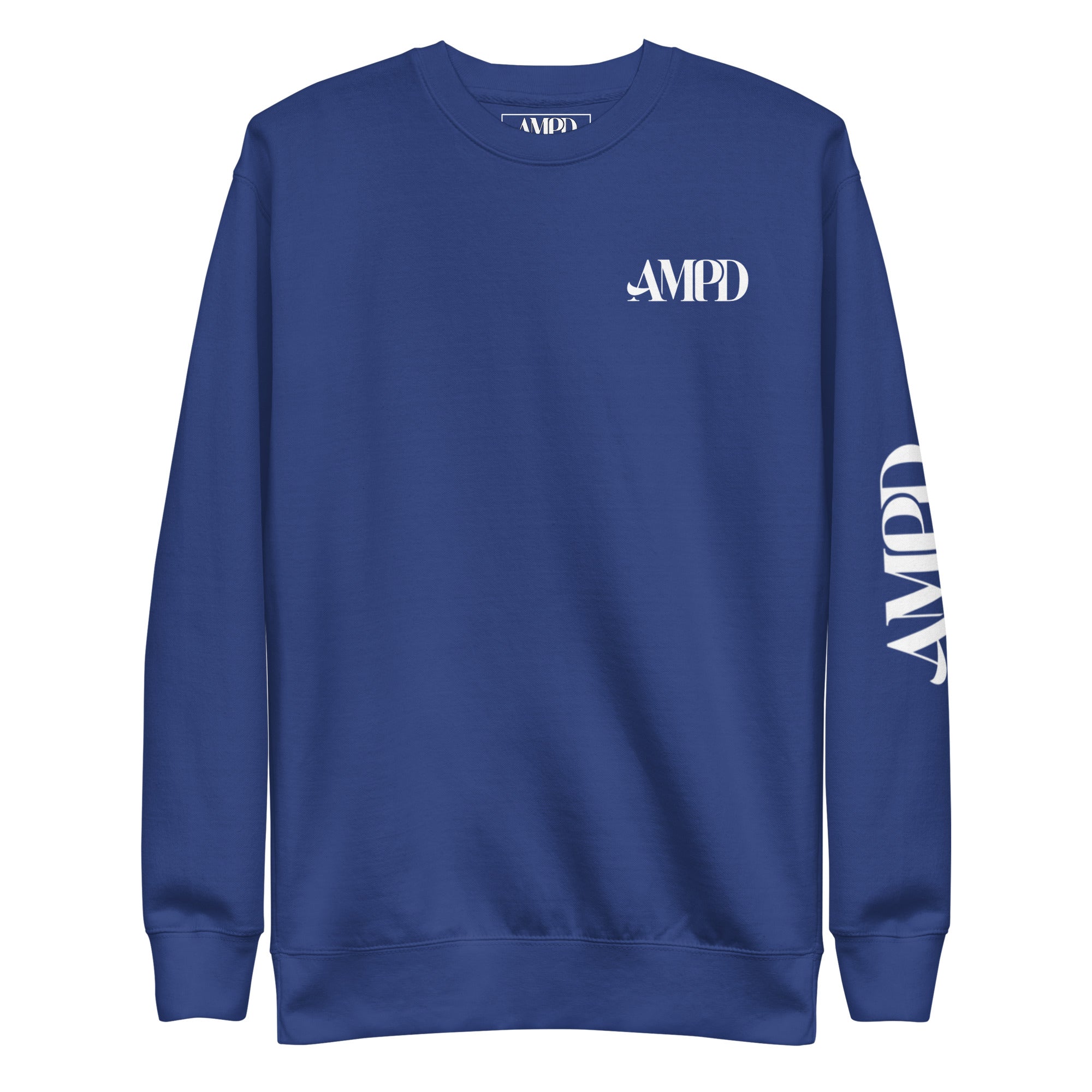 AMPD Official Premium Sweatshirt in blue with a stylish logo on the chest and sleeve