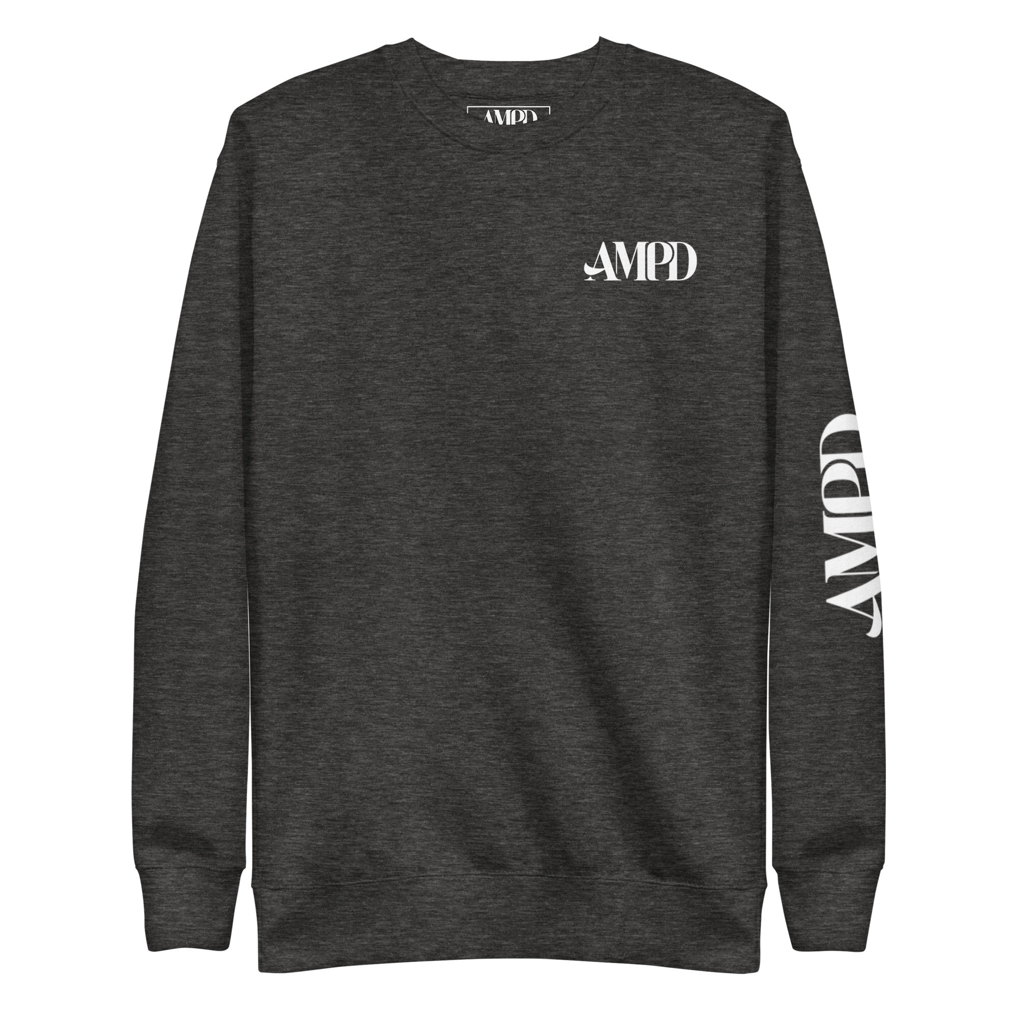 AMPD Official Premium Sweatshirt in Charcoal Gray with AMPD logo on chest and sleeve