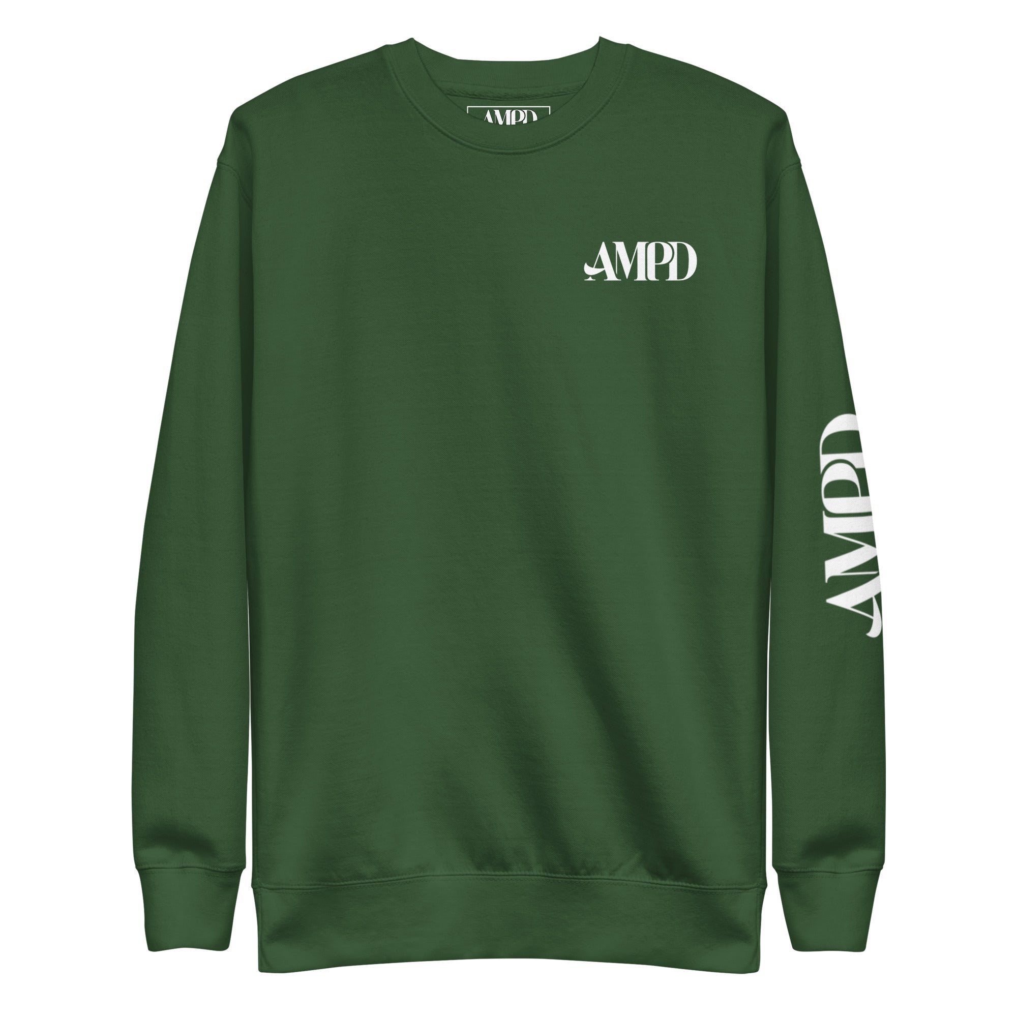 AMPD Official Premium Sweatshirt in green featuring logo graphics on the front and sleeve