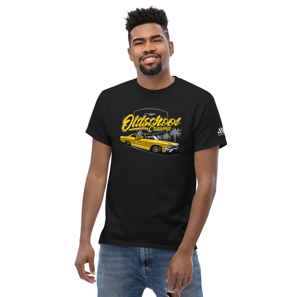 Old School Cruisin Classic Lowrider T-Shirt | AMPD featuring a vintage car design in black