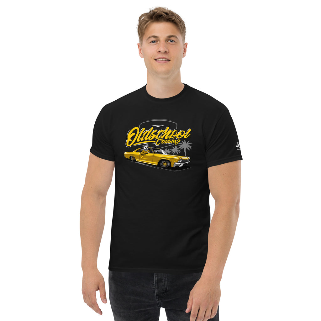 Old School Cruisin Classic Lowrider T-Shirt | AMPD featuring a vintage car graphic on a black tee