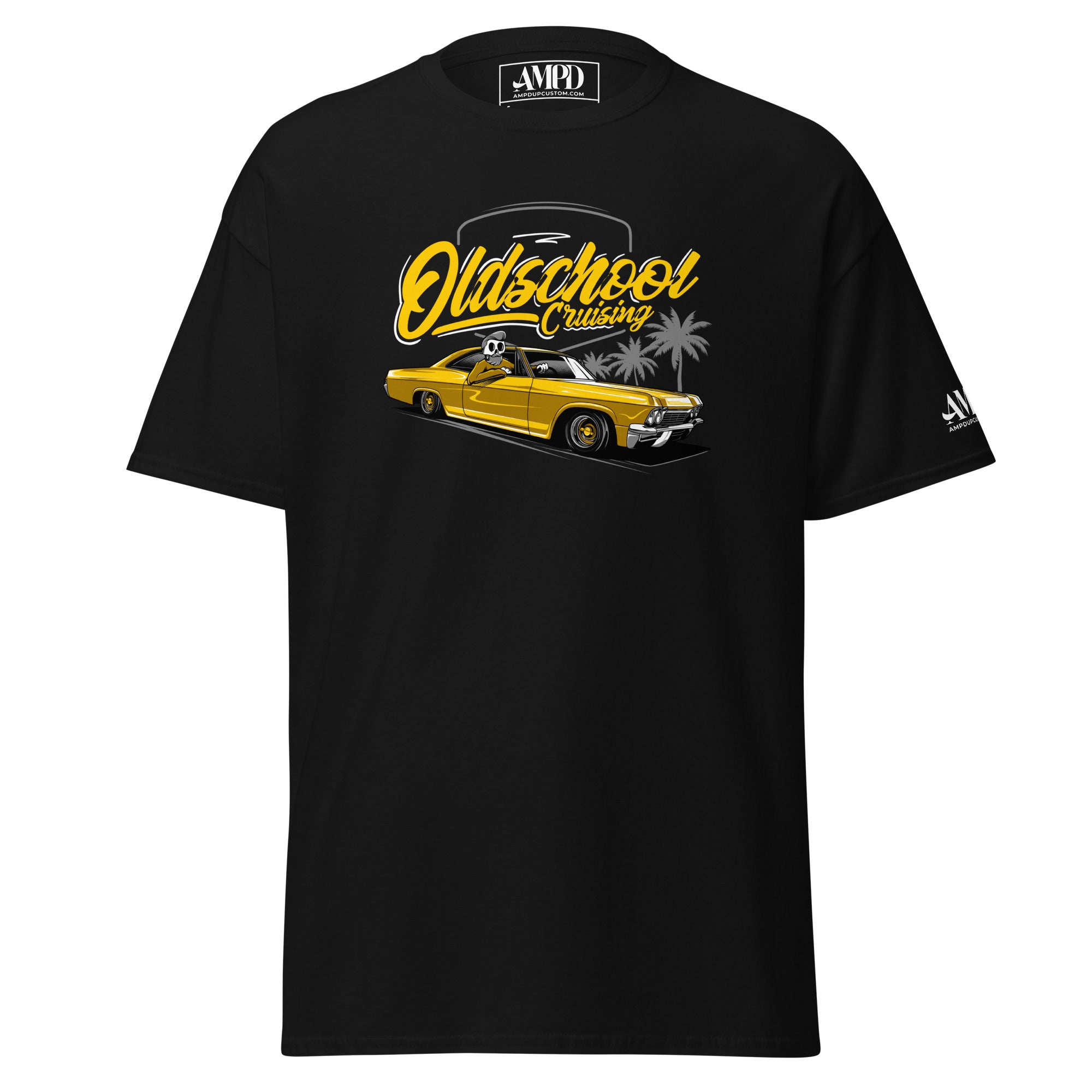 Black Old School Cruisin Classic Lowrider T-Shirt | AMPD featuring a vintage car design