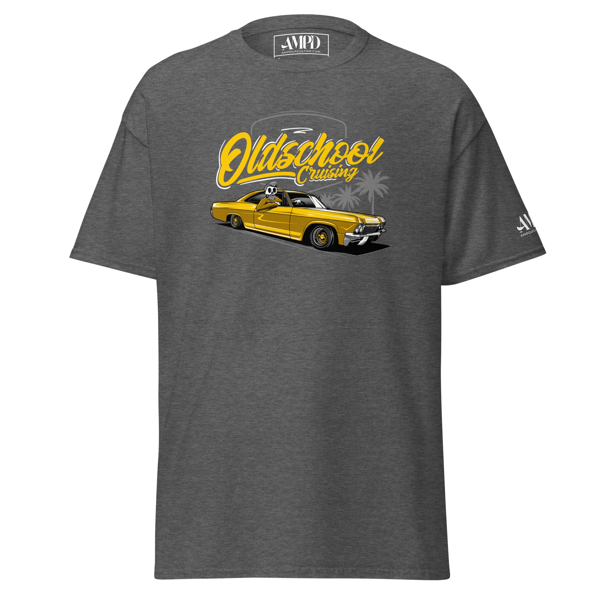Old School Cruisin Classic Lowrider T-Shirt | AMPD featuring a graphic of a vintage lowrider car