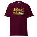 Old School Cruisin Classic Lowrider T-Shirt | AMPD featuring a vintage car design on a maroon background
