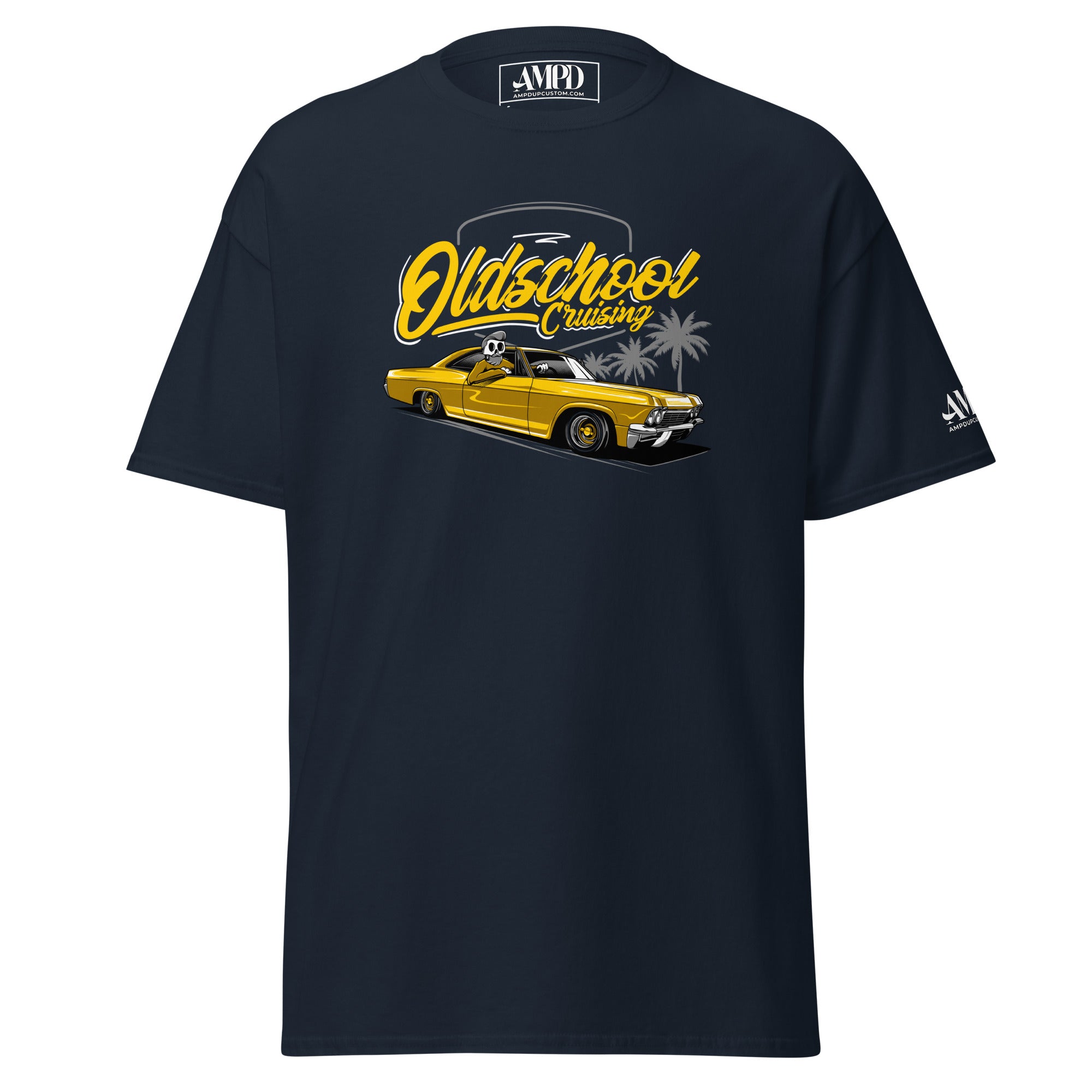 Old School Cruisin Classic Lowrider T-Shirt | AMPD featuring a vibrant graphic of a classic lowrider car