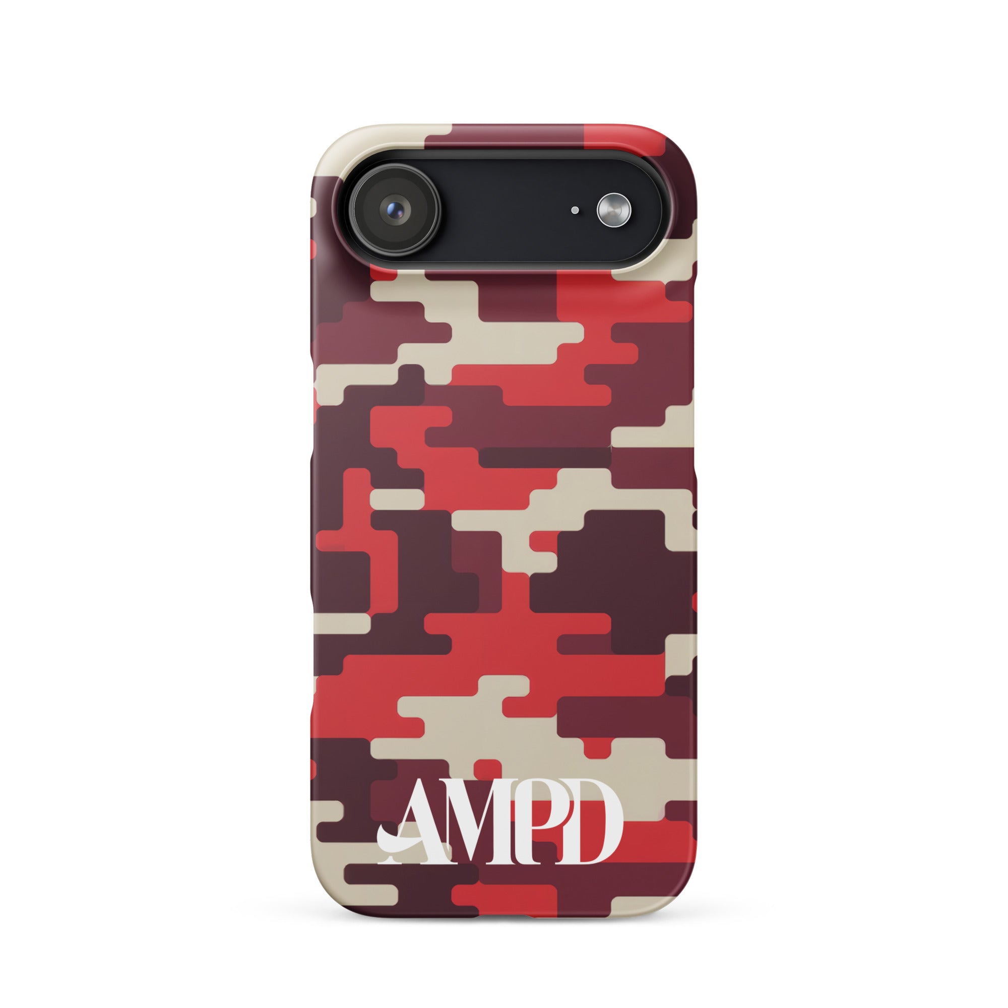 AMPD Red Digital Camo Snap case for iPhone 17® featuring a stylish camouflage design