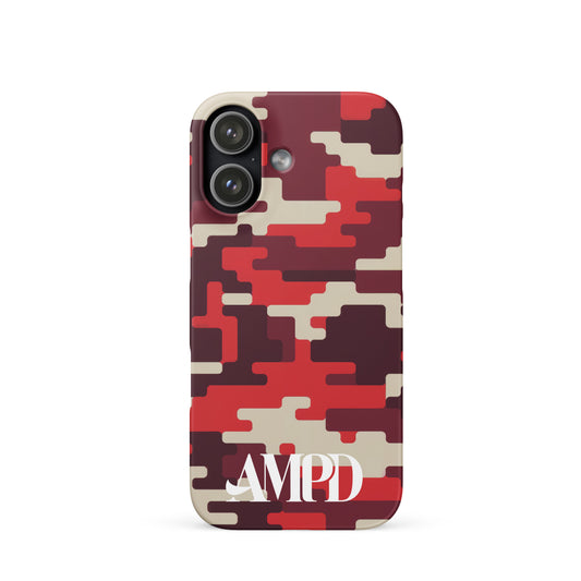 AMPD Red Digital Camo Snap case for iPhone 17® featuring a stylish camo design with AMPD logo