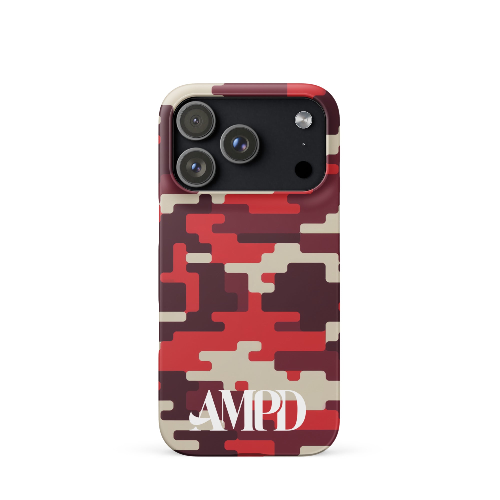 AMPD Red Digital Camo Snap case for iPhone 17® featuring a stylish camo design