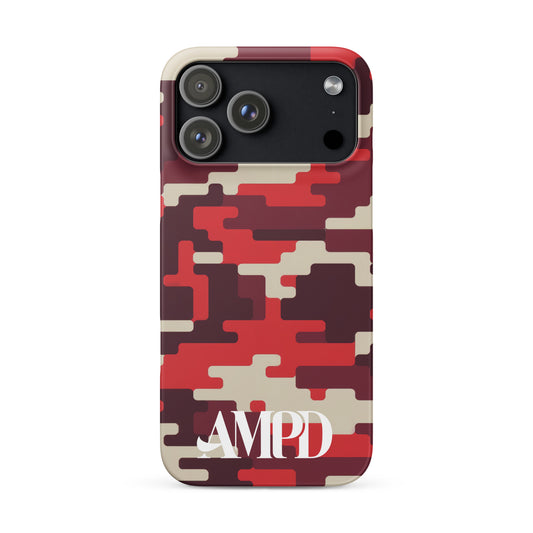 AMPD Red Digital Camo Snap case for iPhone 17® showcasing a stylish camouflage design