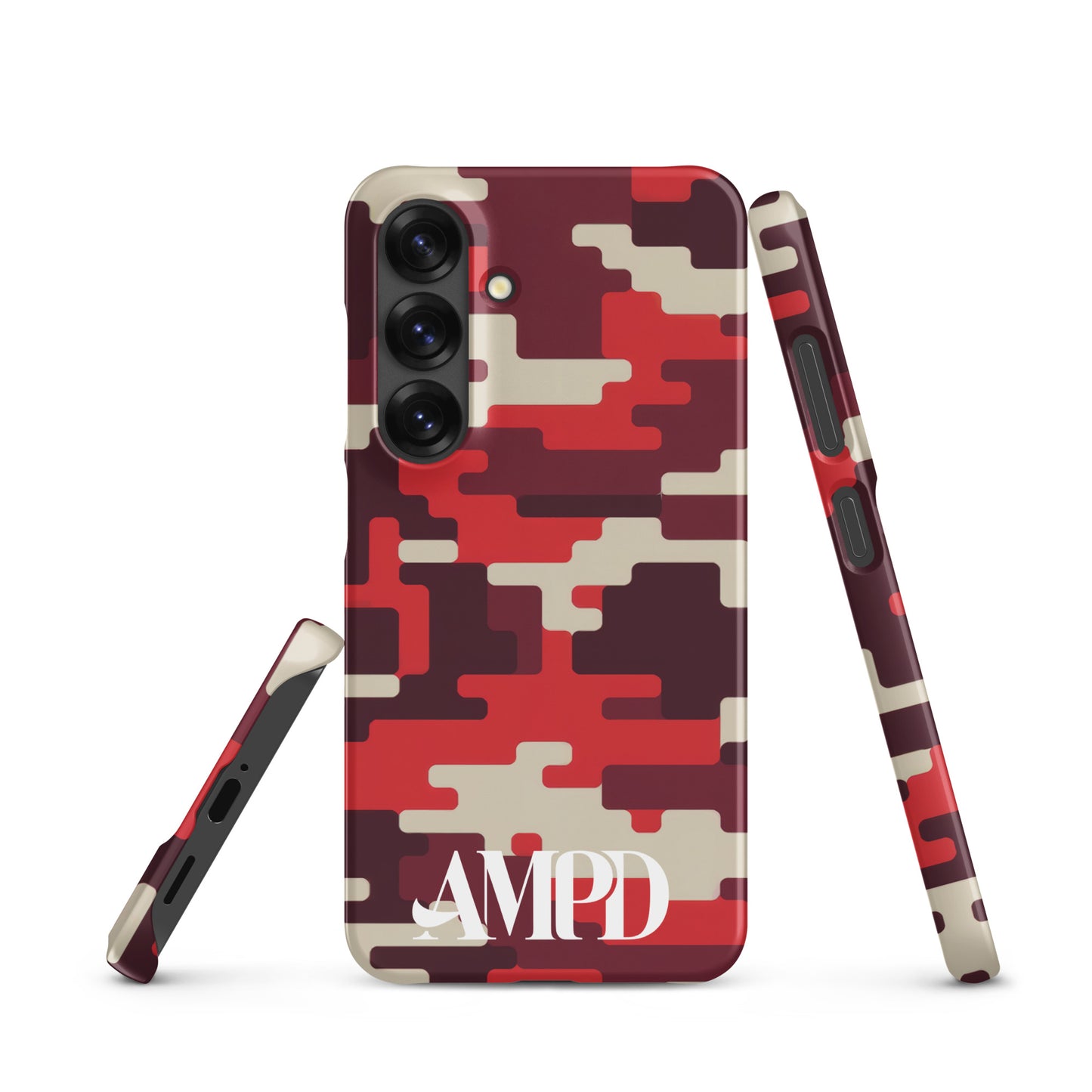 AMPD Red Digital Camo Snap case for Samsung Galaxy S25® featuring a bold camouflage design