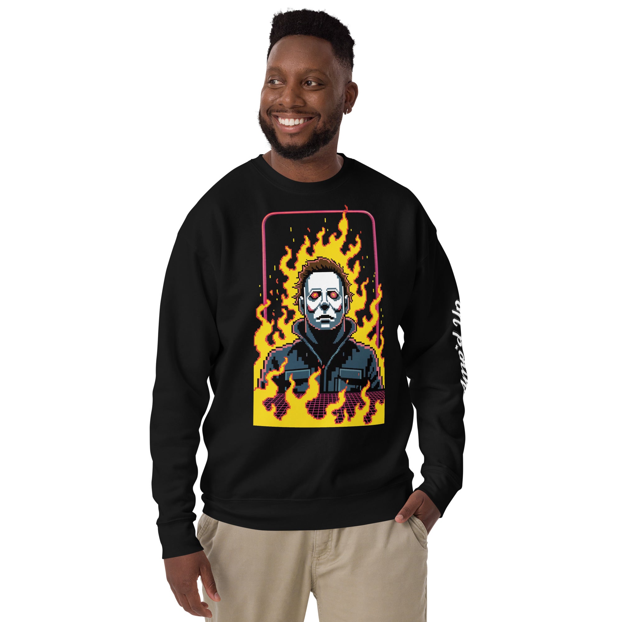 Amp'd Up Custom Retro Classic Jason Sweatshirt featuring a bold graphic and vibrant colors