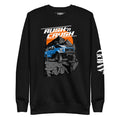 Rush n' Crush Off-Road Sweatshirt | AMPD featuring a blue truck on a rocky terrain with mountain backdrop