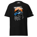 Rush n Crush Off-Road T-Shirt | AMPD featuring bold graphics of a blue truck on a rock mountain