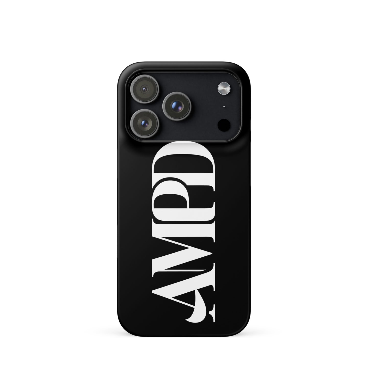 AMPD Snap case for iPhone 17® in sleek black with bold white letters