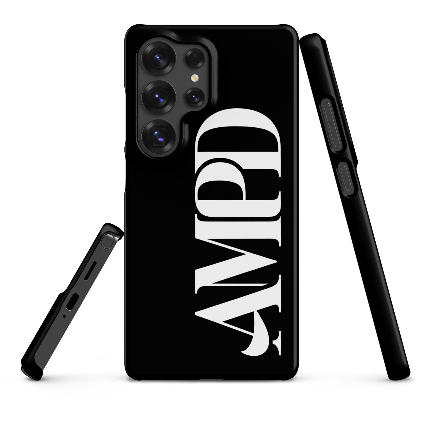 AMPD Snap case for Samsung Galaxy S25® in sleek black design showcasing bold logo