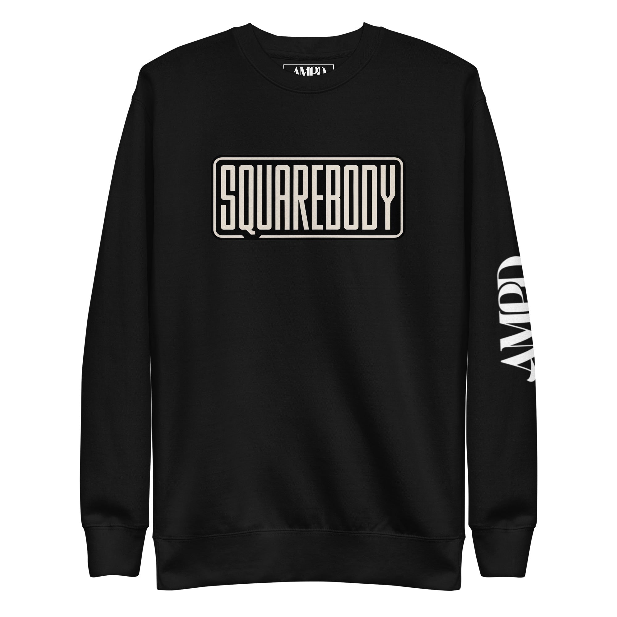 Black Squarebody Graphic Sweatshirt | AMPD featuring bold branding on the front and sleeve
