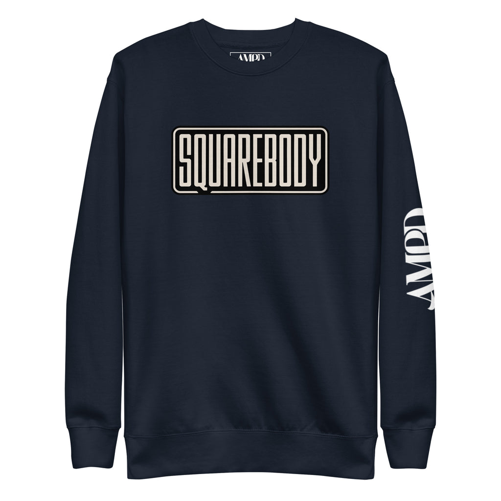 Navy Amp'd Up Custom Squarebody Graphic Sweatshirt | AMPD with bold text design on front