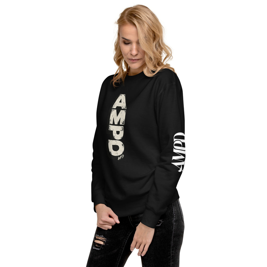 Black Stacked AMPD Logo Sweatshirt with bold graphic design for casual wear and comfort