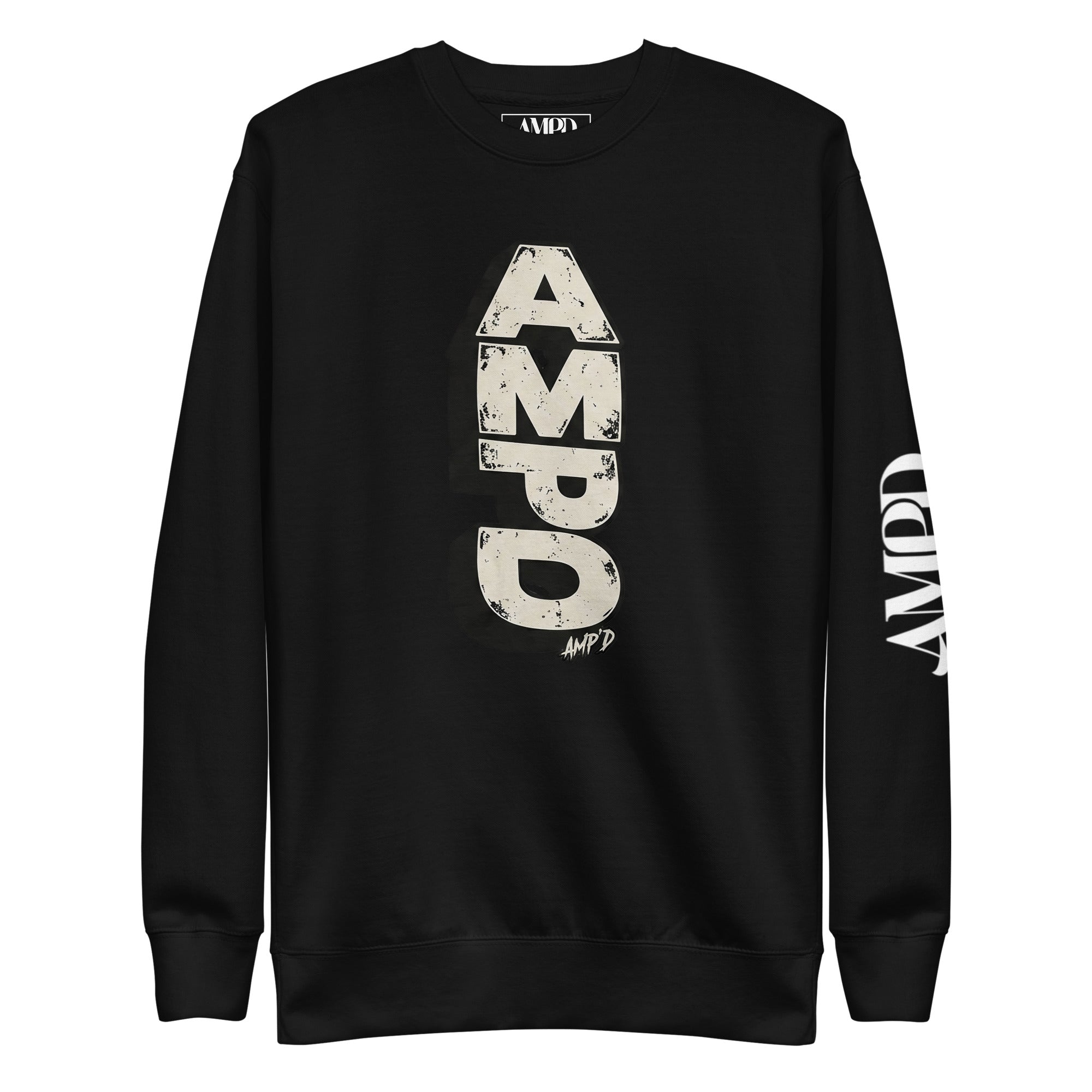 Stacked AMPD Logo Sweatshirt in Black with Bold Printed Design and Comfortable Fit