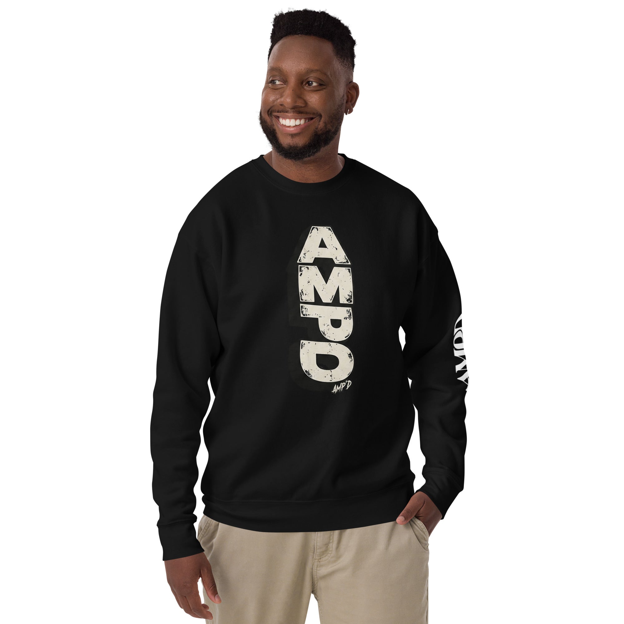 Man wearing a black Stacked AMPD Logo Sweatshirt | AMPD with stylish design and comfortable fit