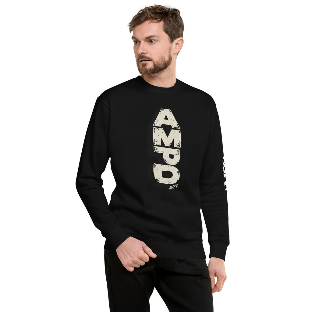 Stacked AMPD Logo Sweatshirt in black featuring a bold logo design for stylish casual wear