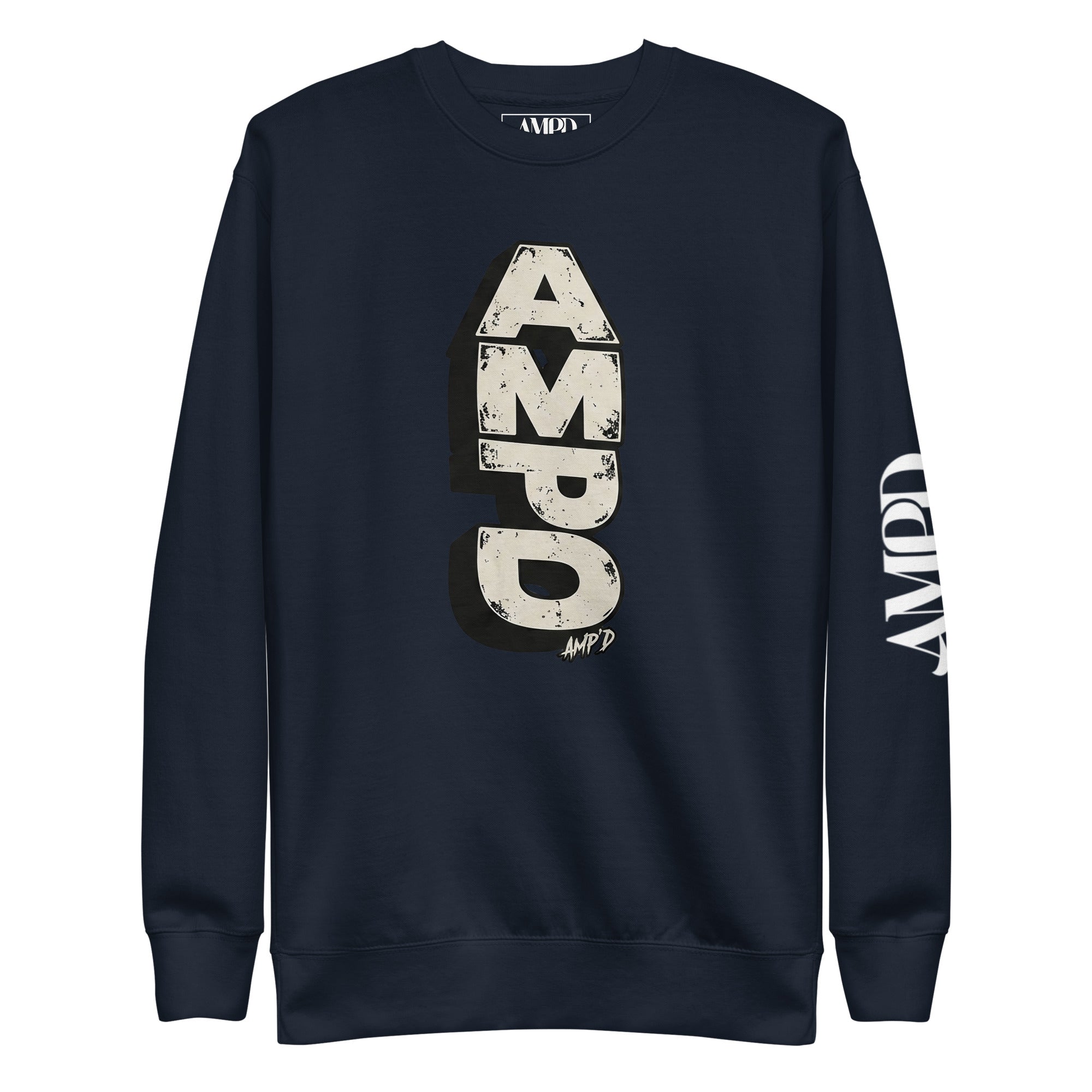 Stacked AMPD Logo Sweatshirt in Navy Blue with Bold Logo Design for Casual Wear