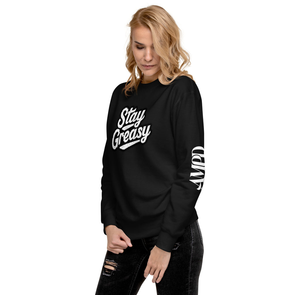 Black Amp'd Up Custom Stay Greasy | Shop Life Sweatshirt | AMPD with stylish design for casual wear