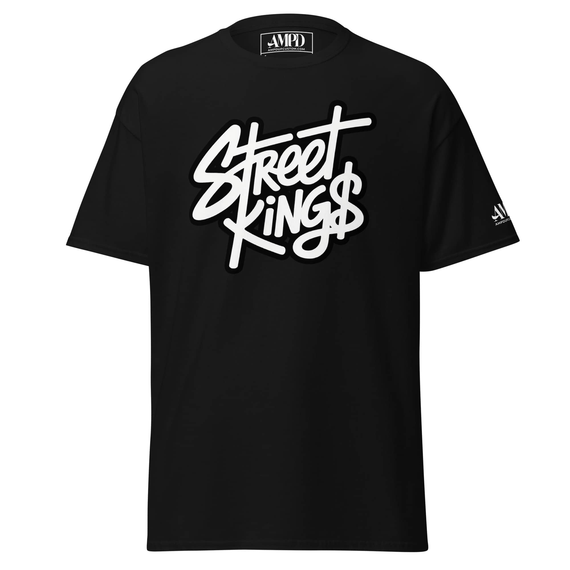 Black Street Kings T-Shirt | AMPD with bold white graphic design for streetwear enthusiasts