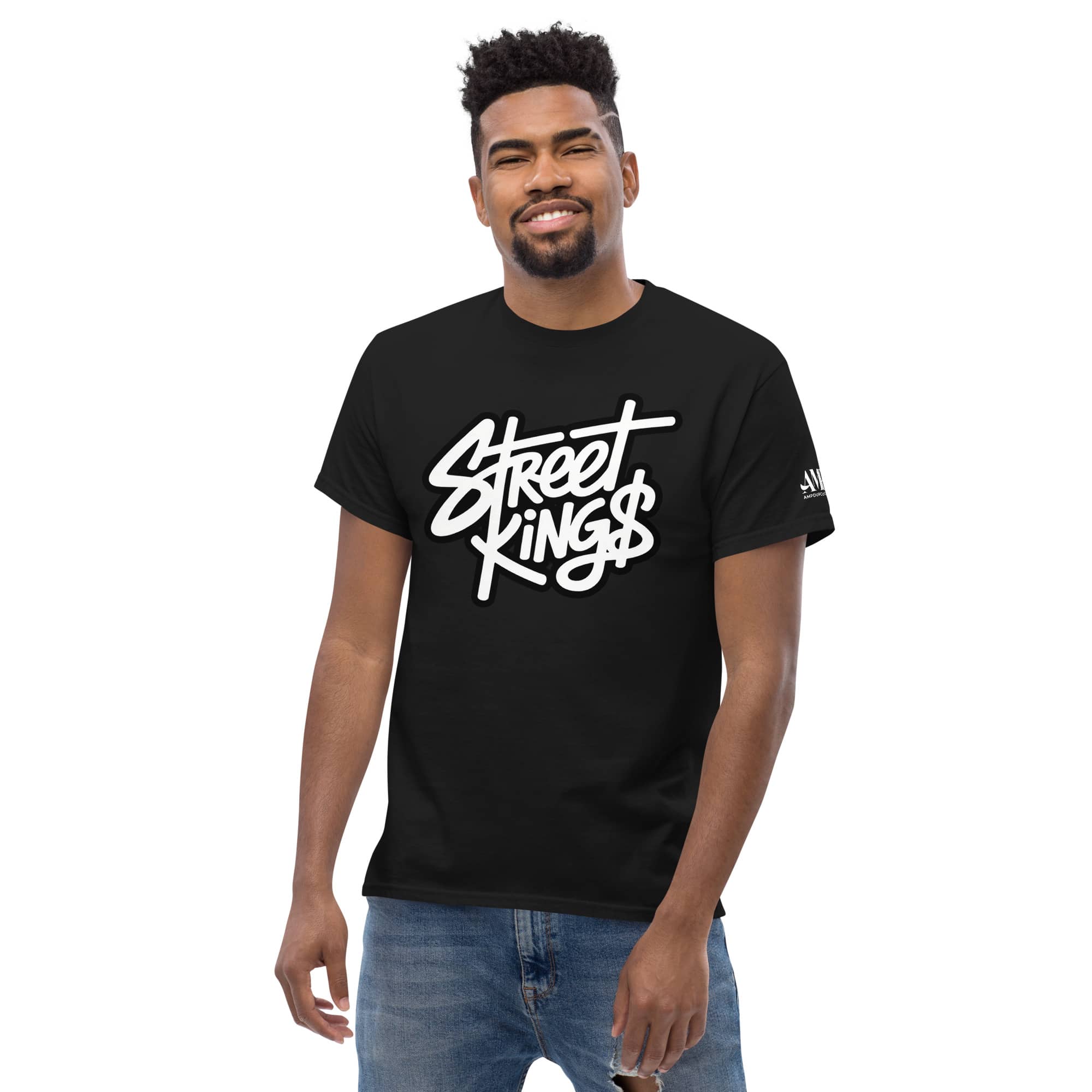 Black Street Kings T-Shirt | AMPD with bold white graphic design for casual streetwear