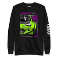 Subaru BRZ Graphic Sweatshirt | AMPD featuring vibrant green car design on a black background