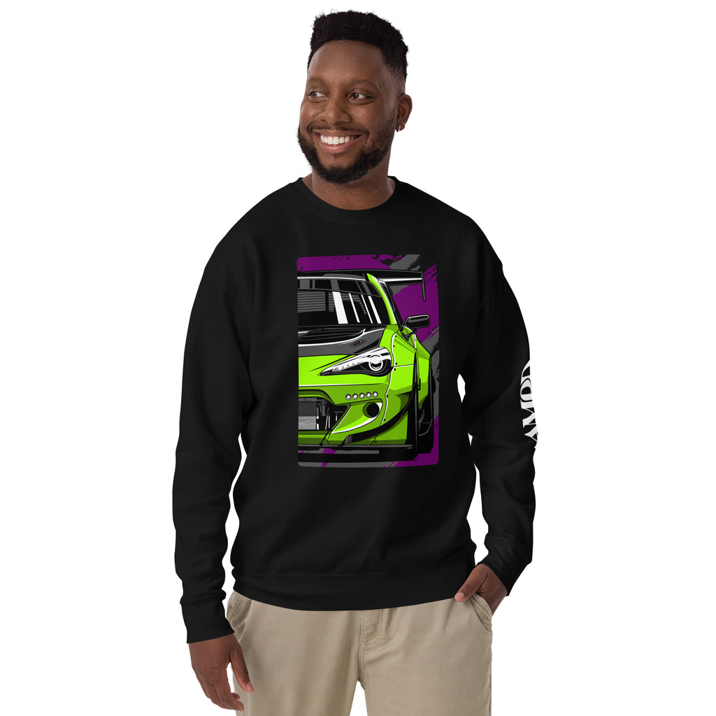 Subaru BRZ Graphic Sweatshirt | AMPD featuring vibrant car design on a black background