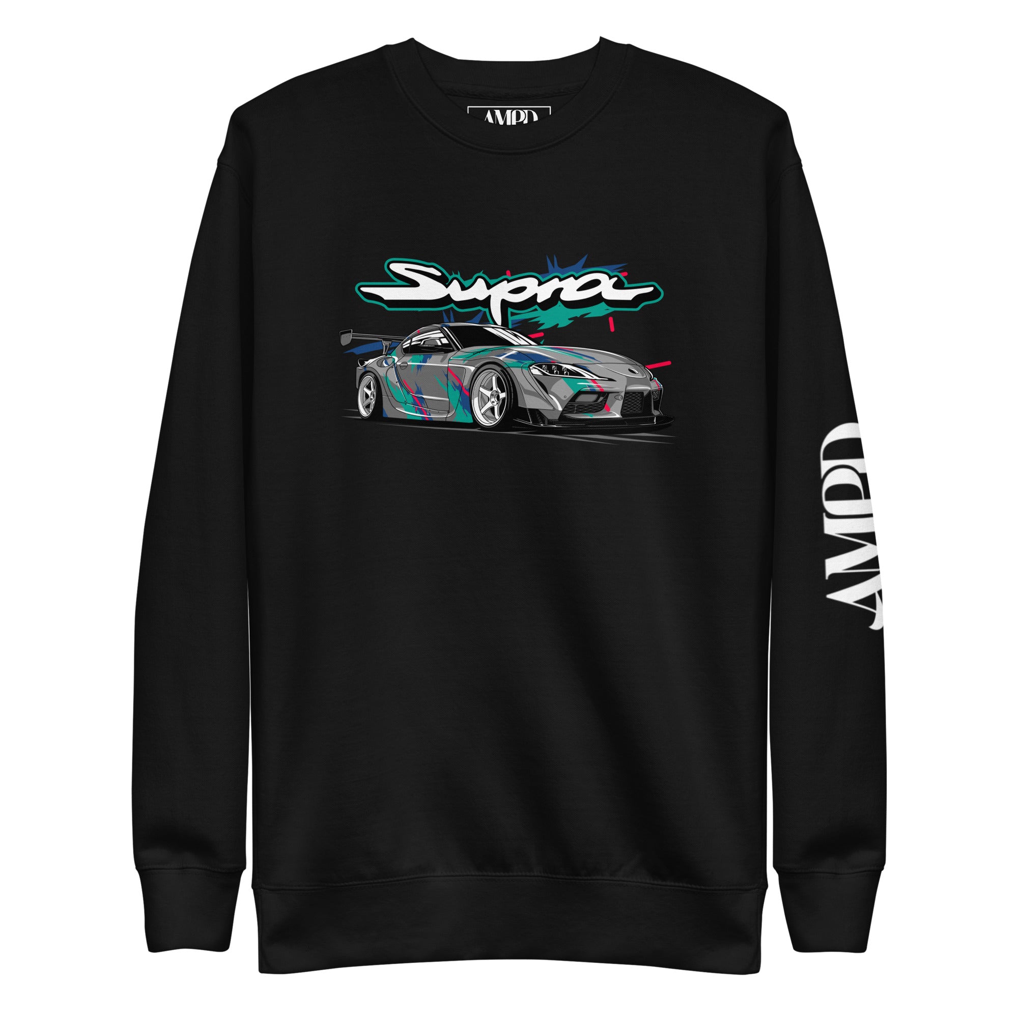 Toyota GR Supra A90 Graphic Sweatshirt | AMPD featuring a striking car design on a black background