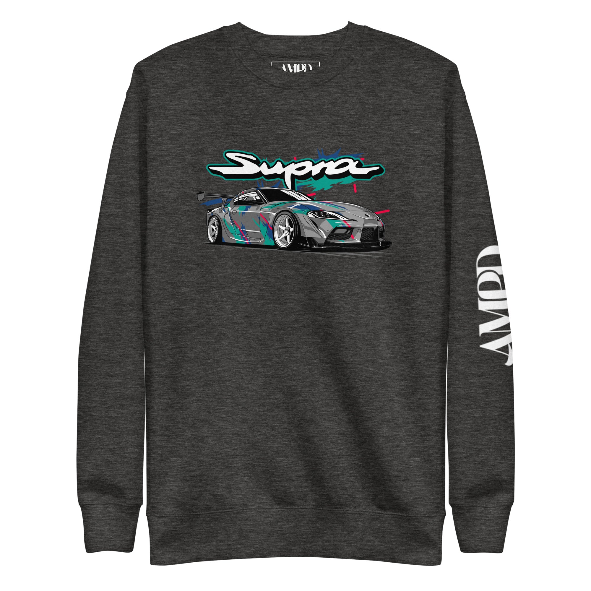 Toyota GR Supra A90 Graphic Sweatshirt | AMPD featuring a sleek Toyota Supra design on a dark background