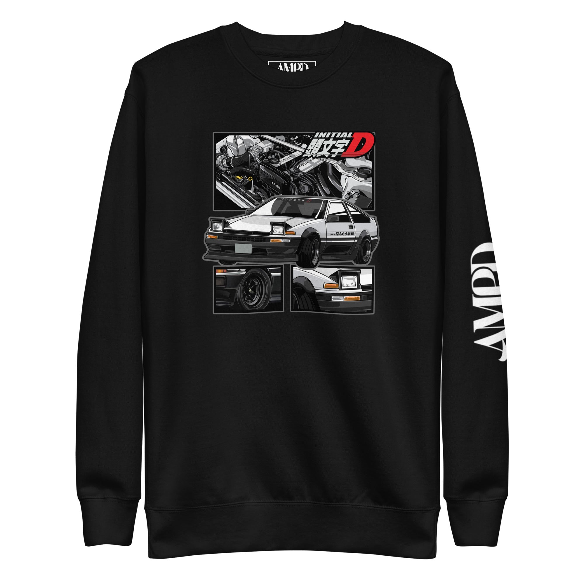 Toyota Trueno AE86 Initial D Project D Sweatshirt | AMPD featuring a graphic of the iconic car
