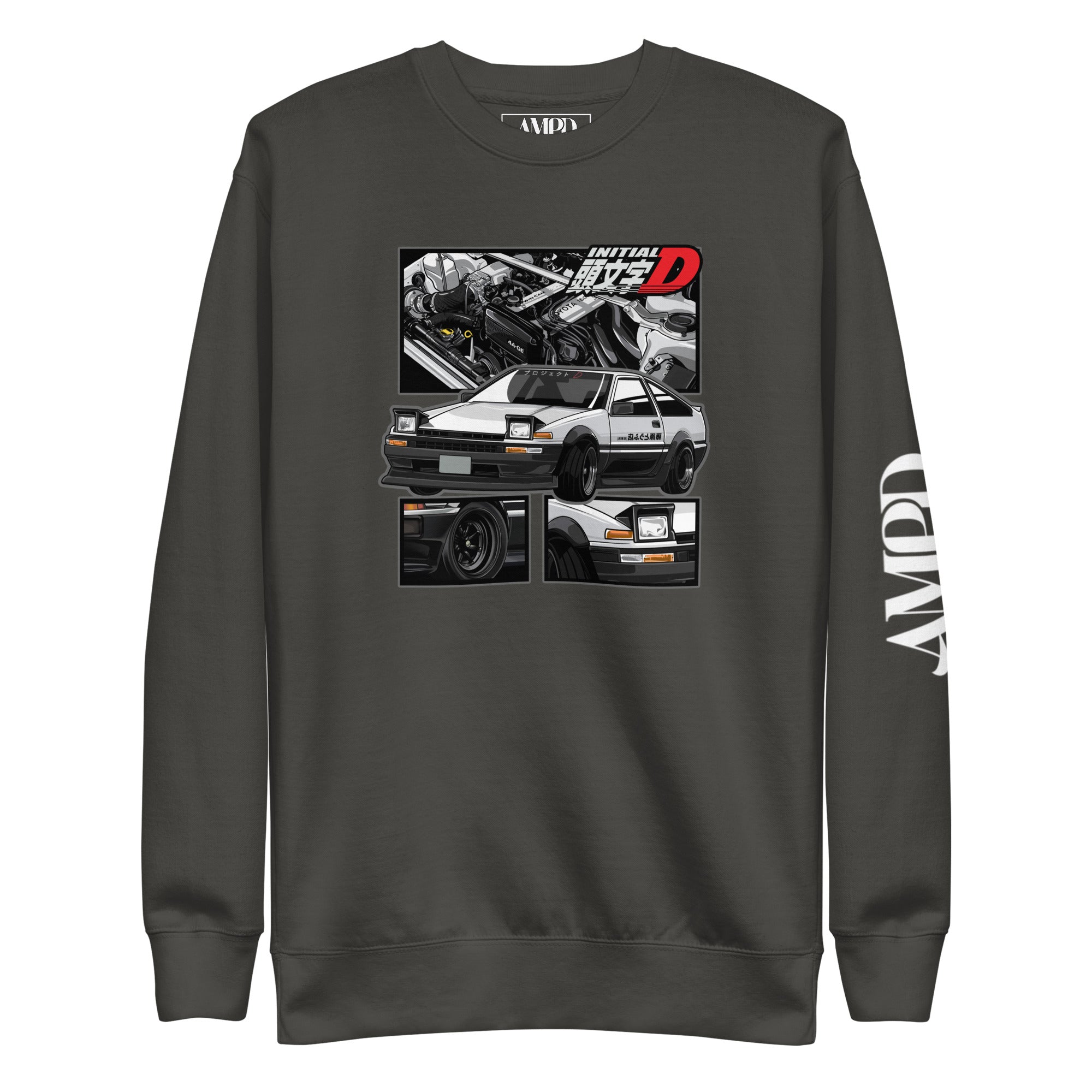 Toyota Trueno AE86 Initial D Project D Sweatshirt | AMPD featuring graphic design of the iconic car
