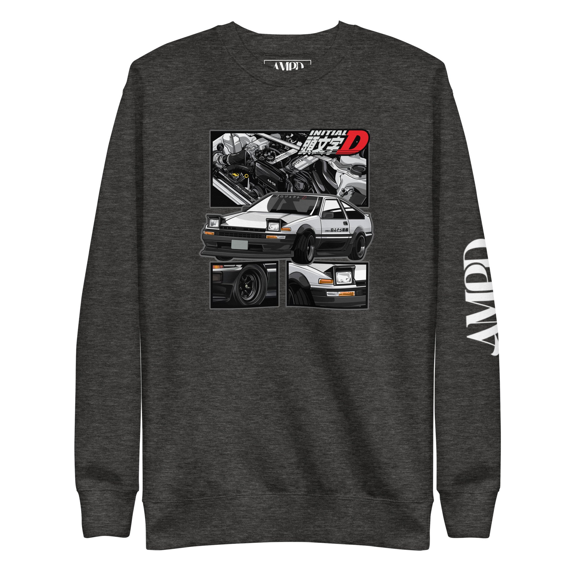 Toyota Trueno AE86 Initial D Project D Sweatshirt | AMPD with graphic design featuring the iconic car